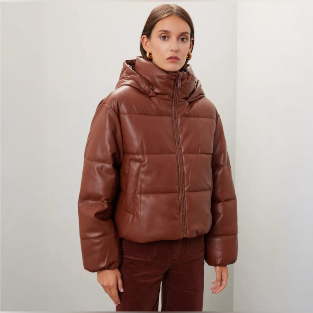 OOF WEAR Faux Leather Puffer Women's Jacket Brown $428 - Size 42 - US Size 6